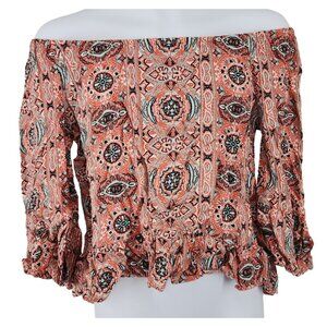Girls Beautees Paisley Ruffle Hem Sleeve On Off Shoulder Flowy Hippie Blouse Med
